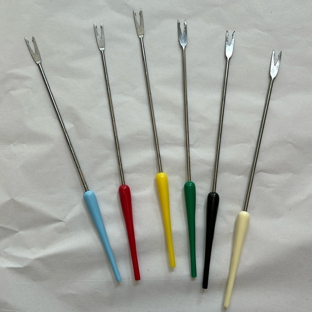 Vintage Set of 6 Fondue Barbecue Skewers